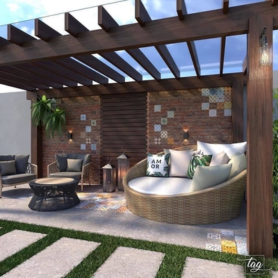 Pergola bioclimática de aluminio con acabado de marco anodizante y pabellón exterior