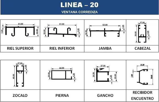 6063 6061 Perfil de extrusión de fluorocarburos de aleación de aluminio para puertas y ventanas correderas