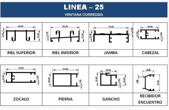 6063 6061 Perfil de extrusión de fluorocarburos de aleación de aluminio para puertas y ventanas correderas