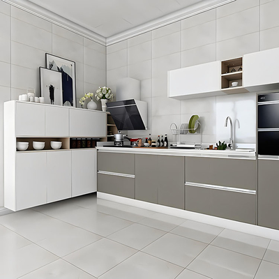 Gabinete de cocina de perfil de aluminio de estilo europeo contemporáneo con acabado blanco de lujo